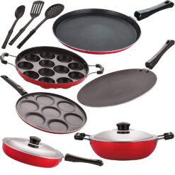 Nirlon Non-Stick Aluminium Gas Compatible Cookware Kitchen Utensils Combo Gift Set Offer - 9 Pieces,