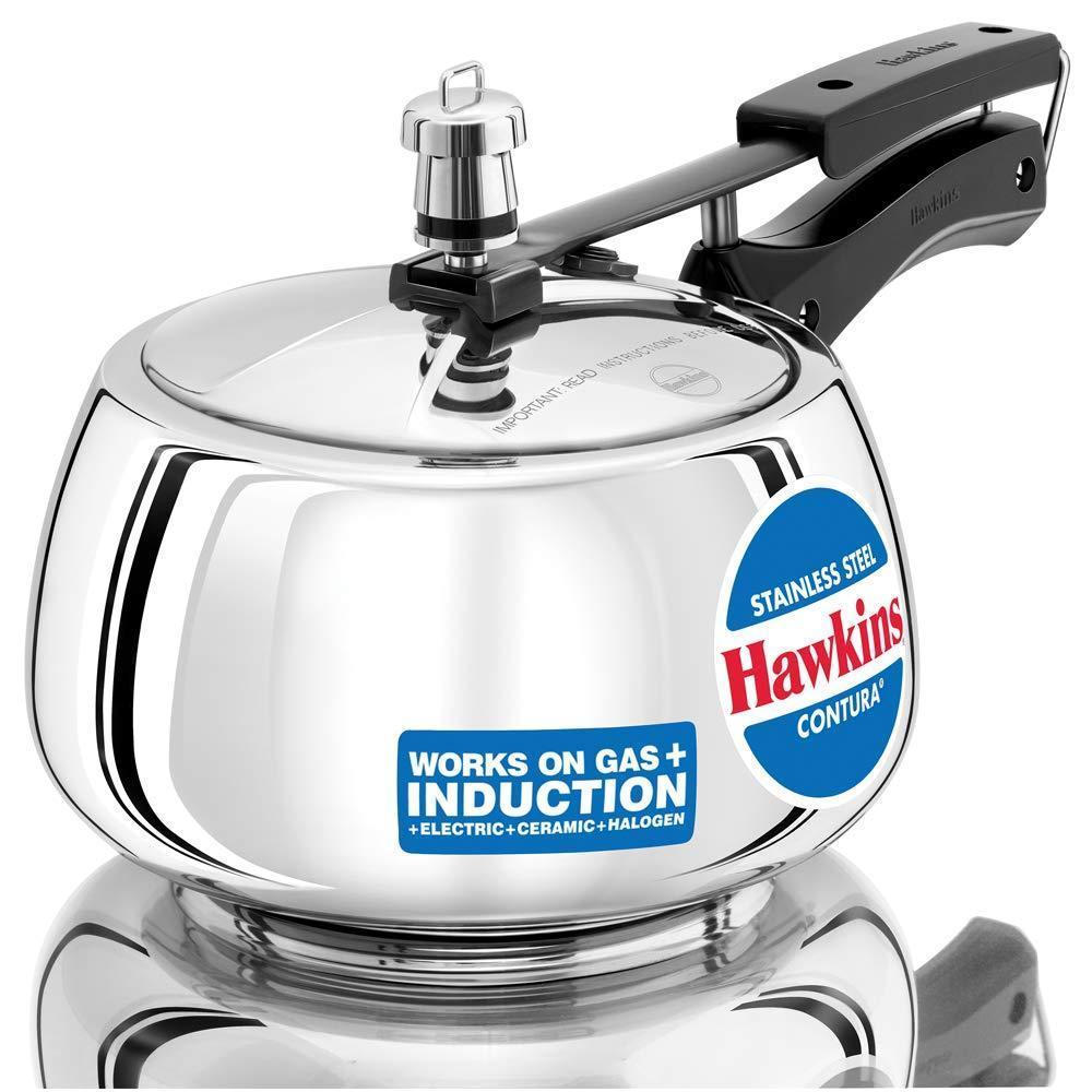 Hawkins Stainless Steel Contura Induction Compatible Pressure Cooker, 3 Litre, Silver