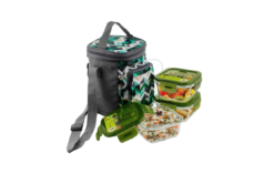 Home Puff Borosilicate Glass Lunch Box/Tiffin Box With Square Microwavable, Premium, Airvent Green Lid With Bag, 3 pcs