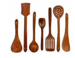 Wooden Serving and Cooking Spoons Set Kitchendesigner Organizer Items Kitchen Accessories Items (Set of 7, Sheesham)