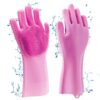 Home Magic Silicone Cleaning Hand Gloves for Kitchen Dishwashing and Pet Grooming, Washing Dish, Car, Bathroom (Standard, Grey) -2 Pair