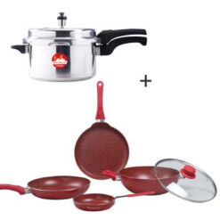 Royal Velvet Aluminium Nonstick Cookware Set (Red) And Ultima Outer Lid Pressure Cooker 5L