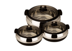 Jaypee Glasserol Set Black, Set of 3 Casserole (800+1200+1700 ml)
