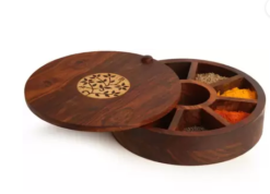 The Advitya The Advitya Wooden Round Spice Box Set for Kitchen Masala Multipurpose Masala Dabba Design in Sheesham Wood (7 Partitions) 1 Piece Spice Set (Wooden)