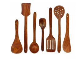 Dime Store Wooden Serving and Cooking Spoons Set Kitchen Organizer Items Kitchen Accessories Items (Set of 7, Sheesham)