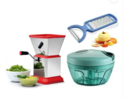 MANAKI TRADERS VIRGIN PLASTIC MATERIAL PREMIUM QUALITY KITCHEN COMBO SET (450 ML PREMIUM QUALITY CHOPPER,1 LTR STAINLESS STEEL CHILLI CUTTER AND MULTI FUNCTION PEELER) Vegetable & Fruit Chopper (1 Chopper, 1 Peeler, 1 Chilli Cutter)