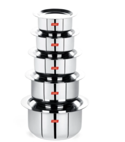 Sumeet Stainless Steel Mini Size Flat Bottom Induction & Gas Stove Friendly Tope/Patila/Cookware Set of 3Pcs with Lids (370ML, 550ML, 800ML)