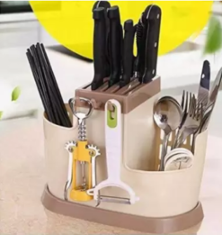Coozico Multi Functional Self Draining Organizer Chopsticks Basket - Spoons, Knife & Other Kitchen Cutlery Storage Holder Stand Disposable Plastic Cutlery Set (Pack of 1)