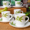 Laopala White & Lime Green 12 Pcs Printed Opalware Cups and Saucers Set