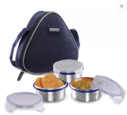 Smart Lock Classic Steel Airtight Tiffin pack with insulated Bag, 200 ml, Silver, Set of 3 3 Containers Lunch Box (200 ml)
