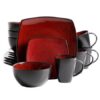 Gibson Home Soho Lounge Square Stoneware 16-Piece Dinnerware Set, Red
