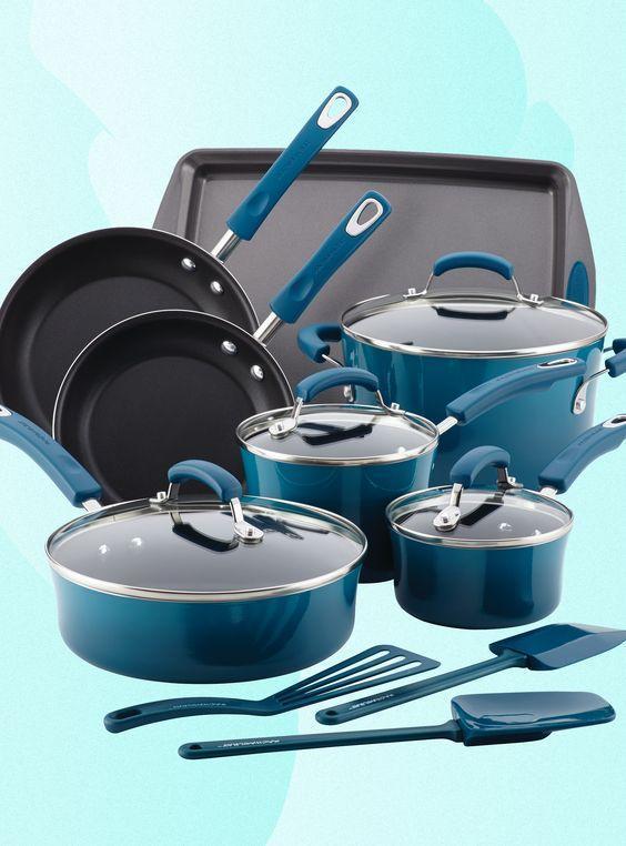 CMARINE BLUE NONSTICK COOKWARE SET - 14 PIECE