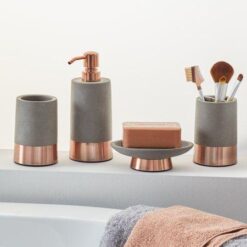 MoDRN 4 Piece Concrete with Copper Accent Bath Accessory Set