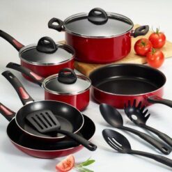 Delicious Aluminum Nonstick Cookware Set, 14-Piece, Burgundy Shimmer