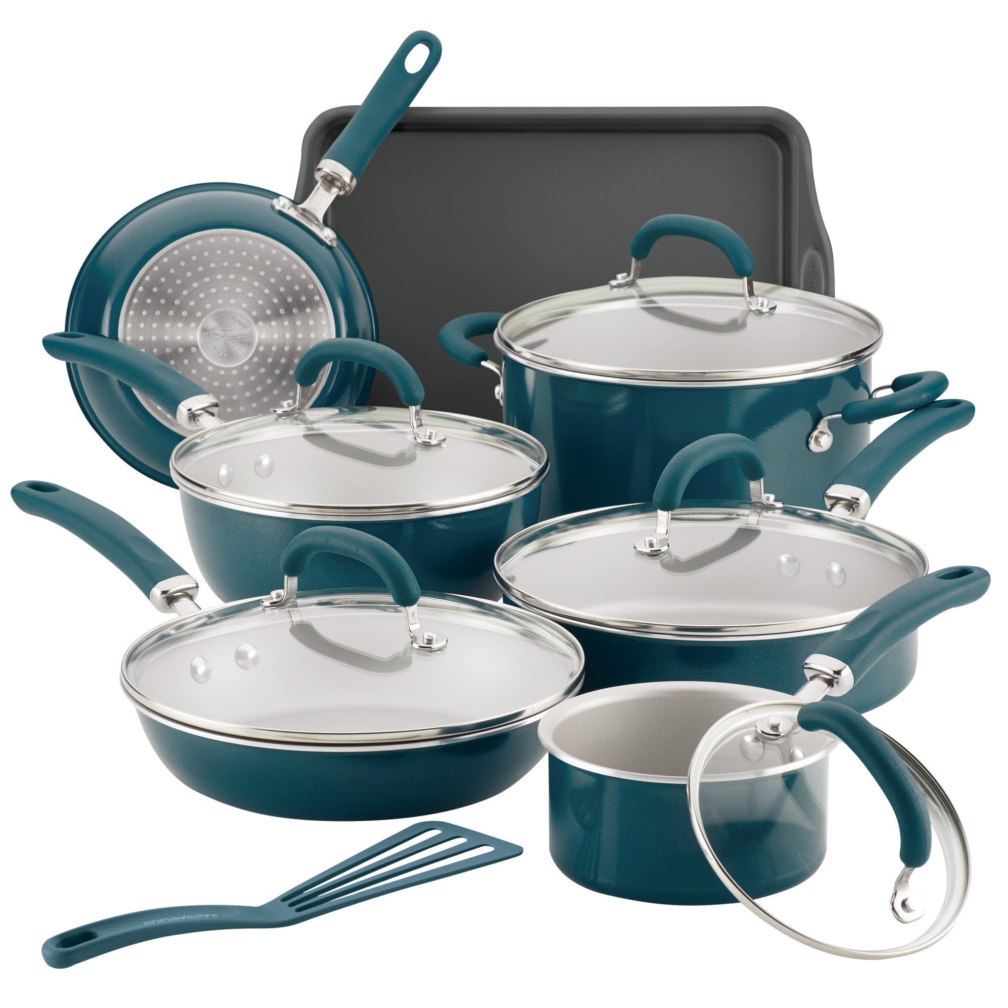 Delicious Aluminum Nonstick Cookware Set, 13-Piece, Teal Shimmer